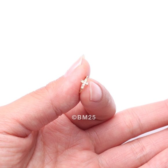 14 Karat Gold Brilliant Fire Opal Cross Bendable Hoop Ring - Picture 2 of 5